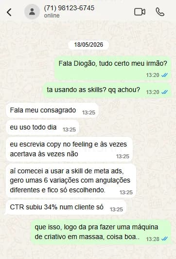 Print de conversa de um cliente do Claude Templates